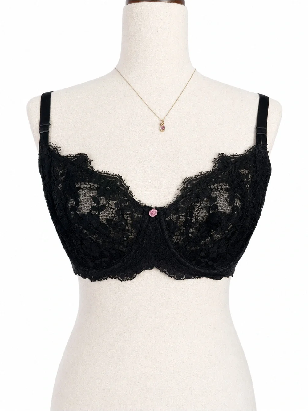 VS Dream Angels Wicked Unlined Lace Balconette Bra Black 34DDD